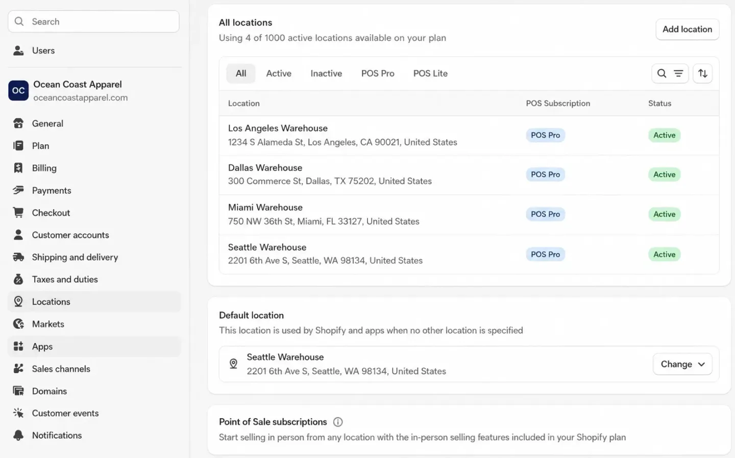 setup shopify location 