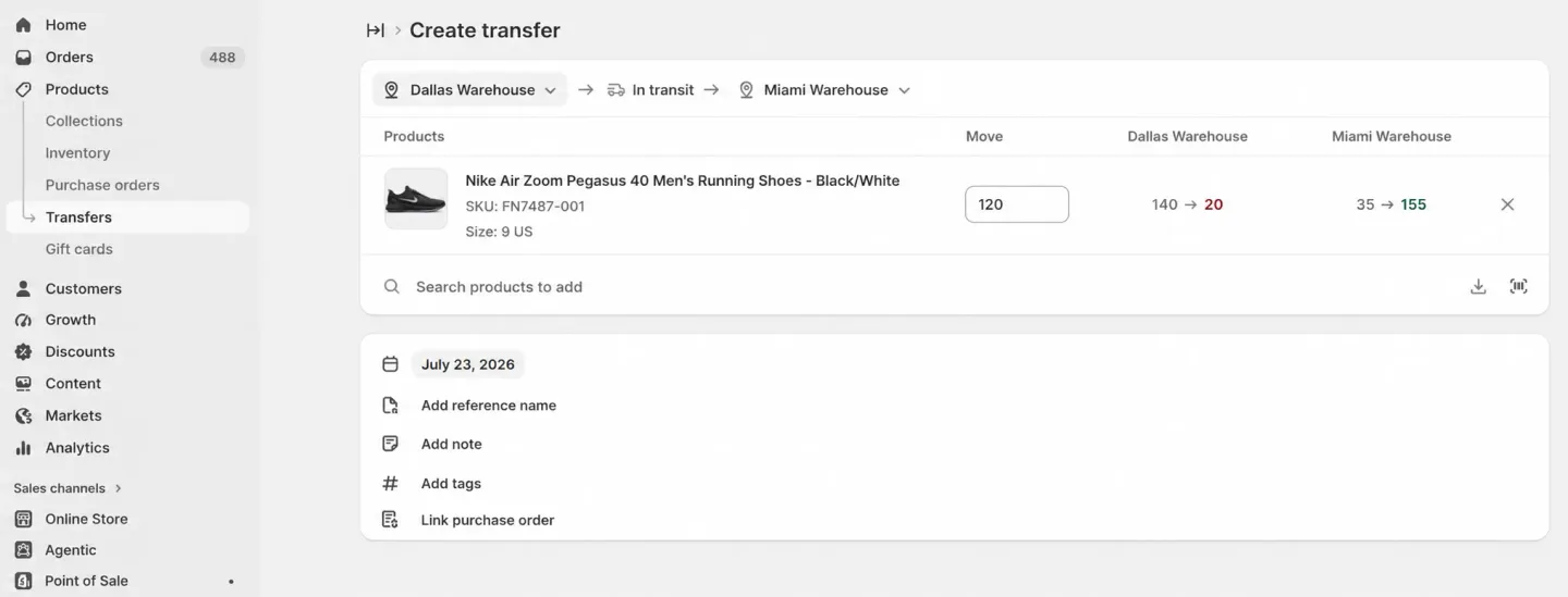 create inventory transfer in shopify 